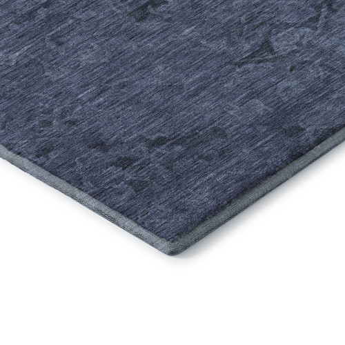 5' X 8' Navy Blue And Gray Medallion Washable Area Rug With UV Protection