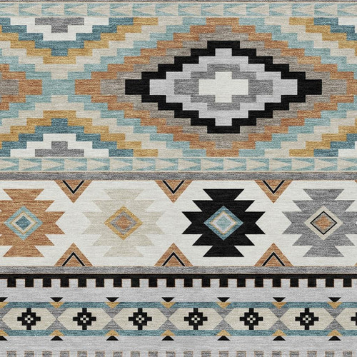5' X 8' Gray And Silver Southwestern Washable Indoor Outdoor Area Rug