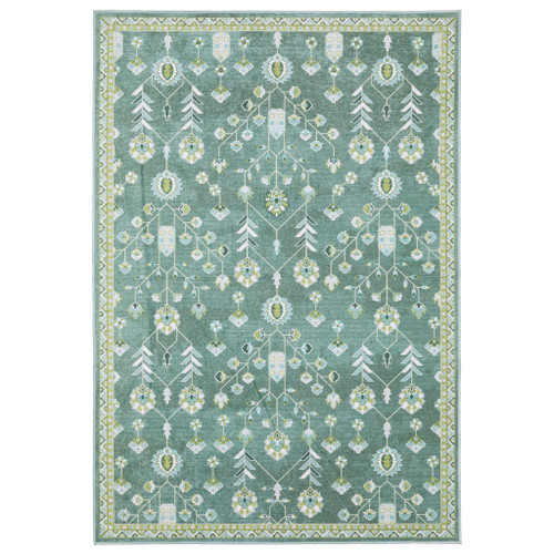 2' X 3' Teal And Green Oriental Washable Area Rug