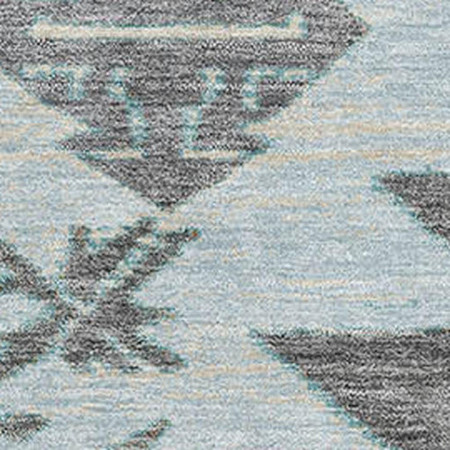 9' X 12' Teal Charcoal And Gray Tribal Washable Area Rug With UV Protection