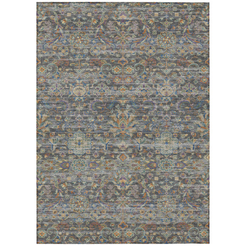 8' X 10' Gray And Silver Floral Medallion Washable Indoor Outdoor Area Rug