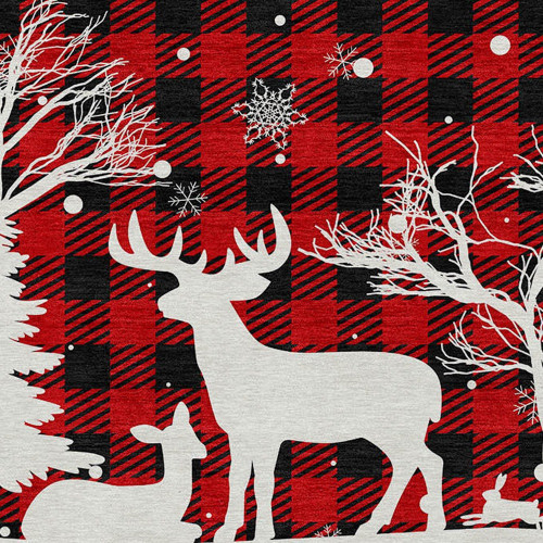 8' Red Black And Ivory Round Plaid Washable Indoor Outdoor Area Rug