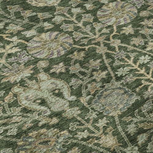 8' X 10' Green And Beige Floral Washable Area Rug With UV Protection