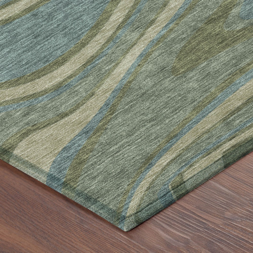 8' Green And Sage Round Abstract Washable Indoor Outdoor Area Rug