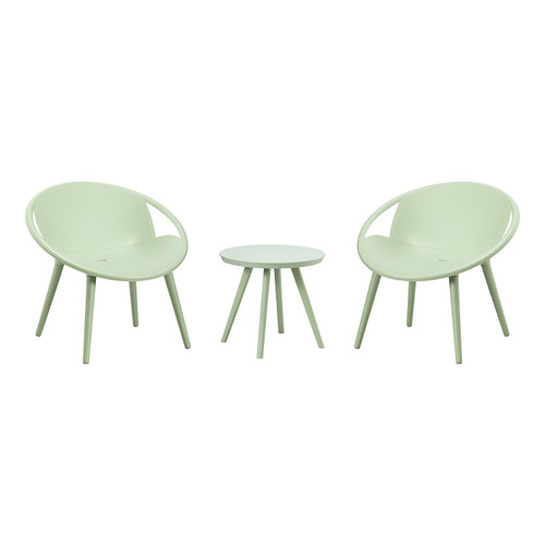 Solid Pale Green Saucer Outdoor Chairs and Table Set