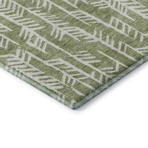 9' X 12' Green And Ivory Tribal Washable Area Rug With UV Protection