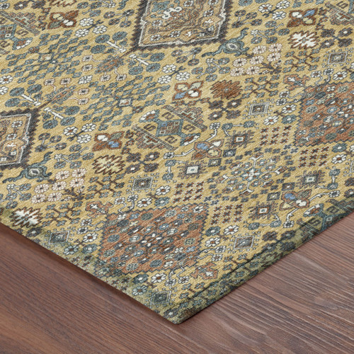 5' X 8' Gold And Copper Geometric Washable Indoor Outdoor Area Rug