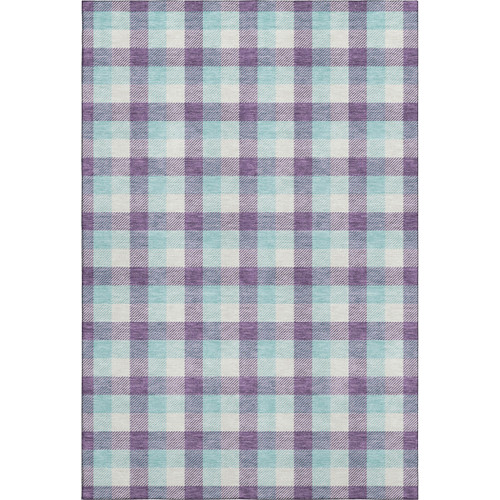 8' X 10' Purple Ivory And Blue Plaid Washable Area Rug With UV Protection