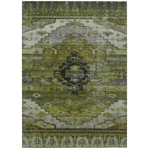 9' X 12' Olive Green Ivory And Gray Tribal Washable Indoor Outdoor Area Rug
