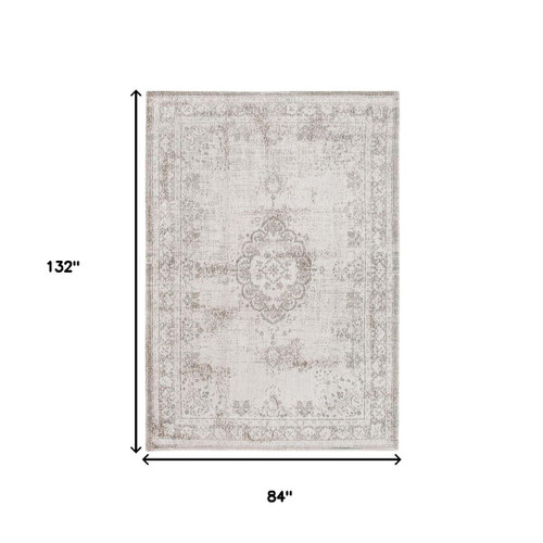 8' X 11' Beige And White Medallion ,Washable, Area Rug