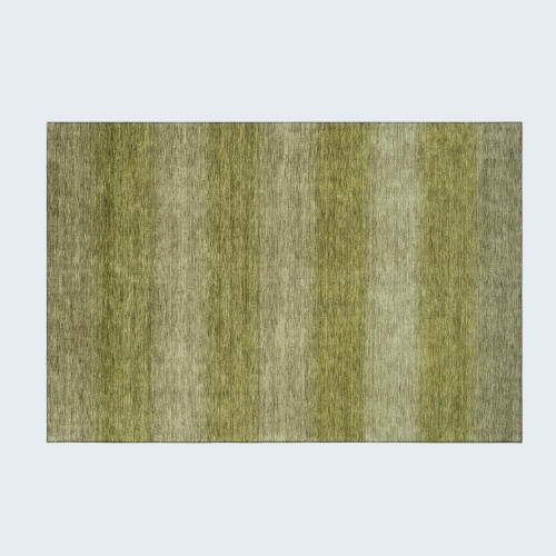 3' X 5' Artichoke Green And Fern Green Striped Washable Area Rug With UV Protection