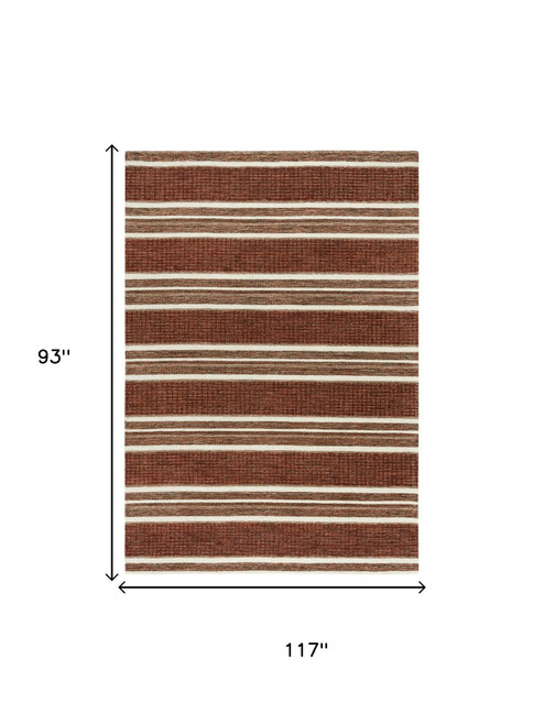 8' X 10' Rust And Orange Wool Striped Hand Tufted Area Rug