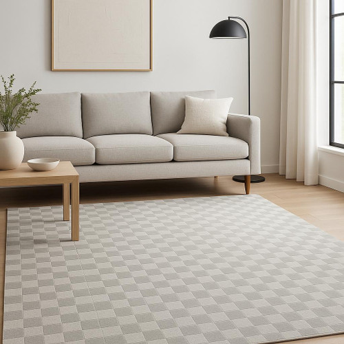 5' X 7' Gray Checkered Area Rug