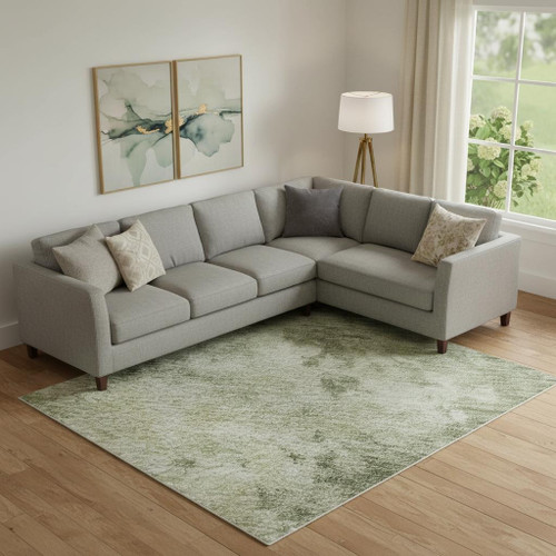 9' X 12' Sage And Beige Abstract Washable Area Rug With UV Protection