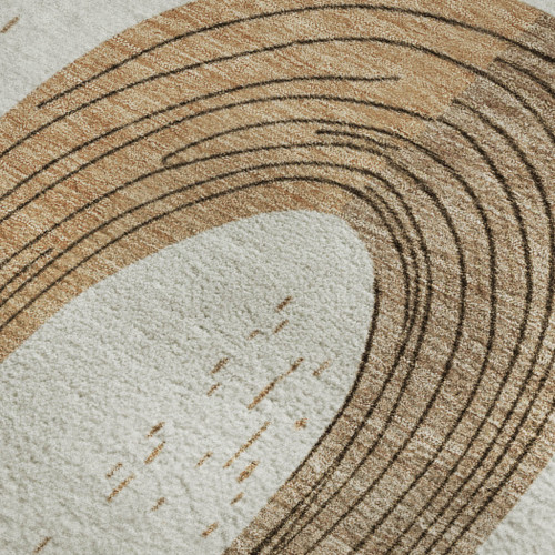10' X 14' Ivory Khaki And Beige Geometric Washable Area Rug With UV Protection