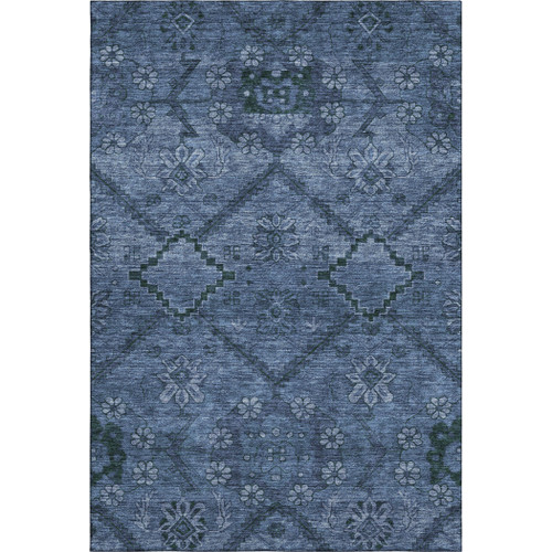 5' X 8' Navy Blue And Gray Floral Washable Area Rug With UV Protection