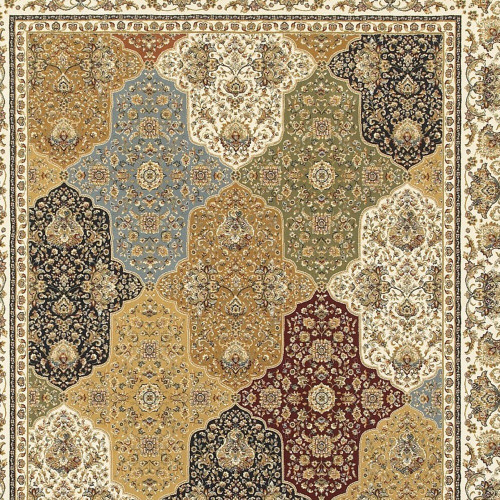 7' X 10' Navy Blue Tan And Ivory Oriental Area Rug With Fringe