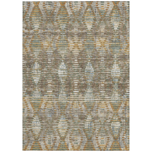 10' X 14' Brown And Khaki Floral Medallion Washable Indoor Outdoor Area Rug