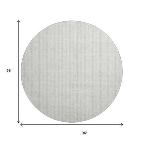8' Ivory And Beige Striped Washable Round Rug With UV Protection