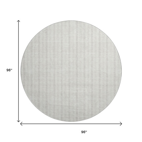 8' Ivory And Beige Striped Washable Round Rug With UV Protection