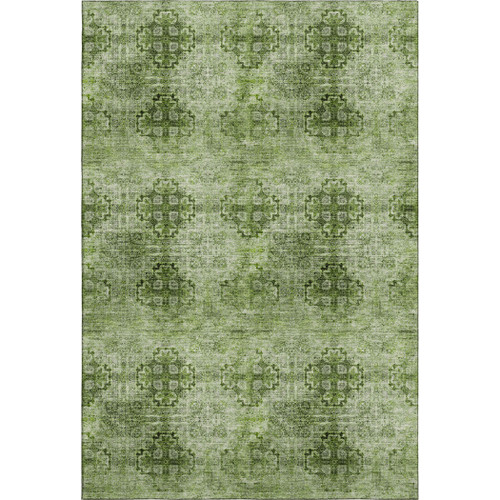 9' X 12' Olive Green And Ivory Floral Medallion Distressed Washable Area Rug With UV Protection