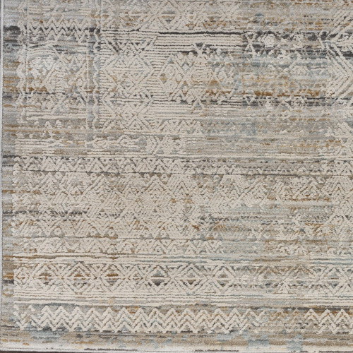 12' Ivory Brown And Gray Geometric Distressed Runner Rug With Fringe