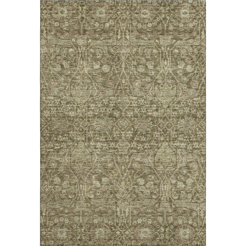 8' X 10' Brown And Beige Floral Washable Area Rug With UV Protection