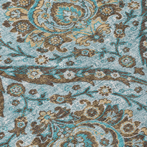 10' X 14' Teal Blue And Blue Floral Washable Indoor Outdoor Area Rug