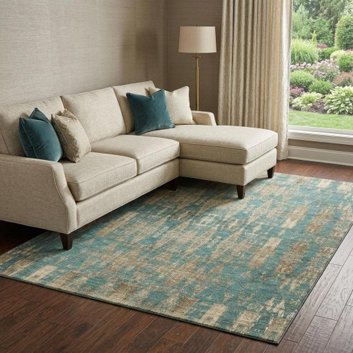 9' X 12' Teal And Beige Moroccan Washable Area Rug With UV Protection