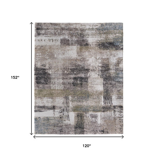 10' X 13' Gray Taupe And Ivory Abstract Distressed Area Rug
