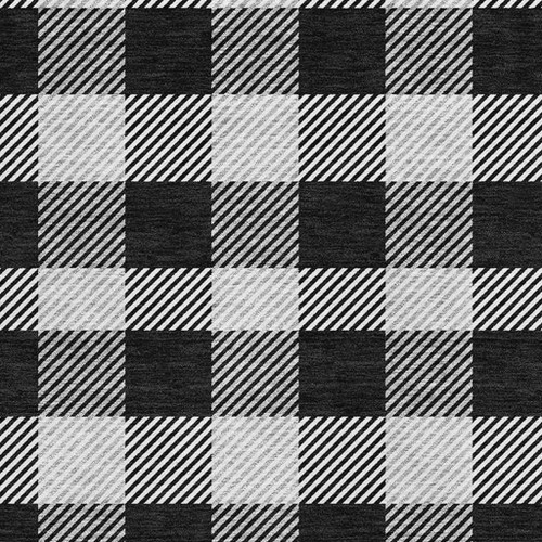 5' X 8' Black And Ivory Plaid Washable Area Rug With UV Protection
