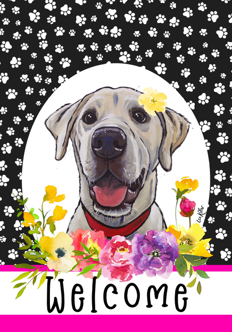 Labrador Yellow/White - Hippie Hound Studios Paw Prints  House and Garden Flags