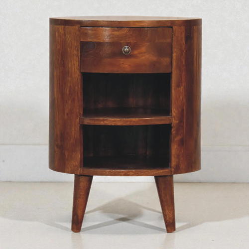 22" Chestnut Solid Wood Round One Drawer Nightstand