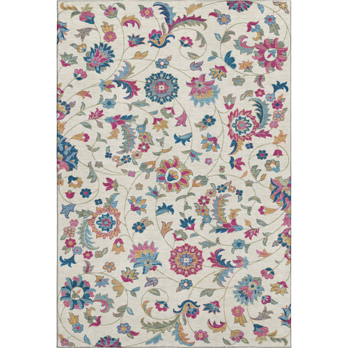 10' X 14' Linen Pink And Blue Floral Washable Area Rug With UV Protection