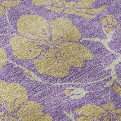 3' X 5' Purple And Gold Floral Washable Area Rug With UV Protection