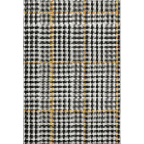 9' X 12' Black Ivory And Gold Plaid Washable Area Rug With UV Protection