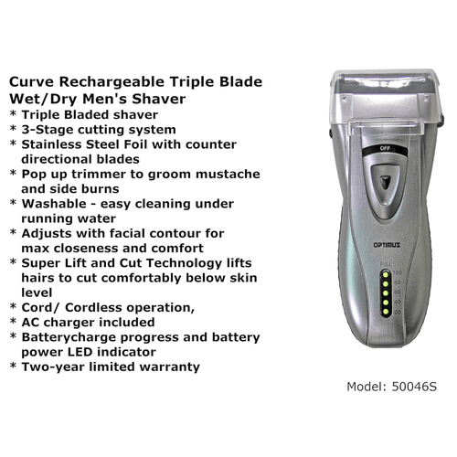 Cordless Rechargeable LED Shaver with Pop-Up Trimmer