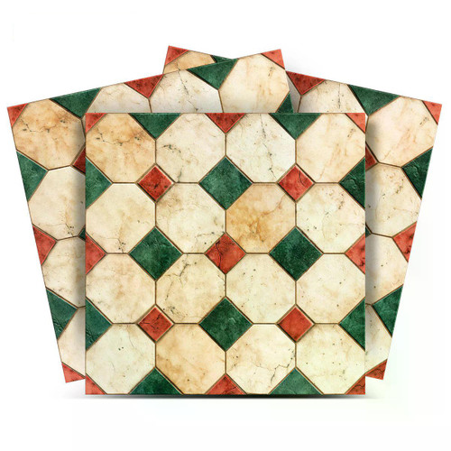 8" x 8" Green Vinyl Arabesque Peel And Stick Removable Tiles