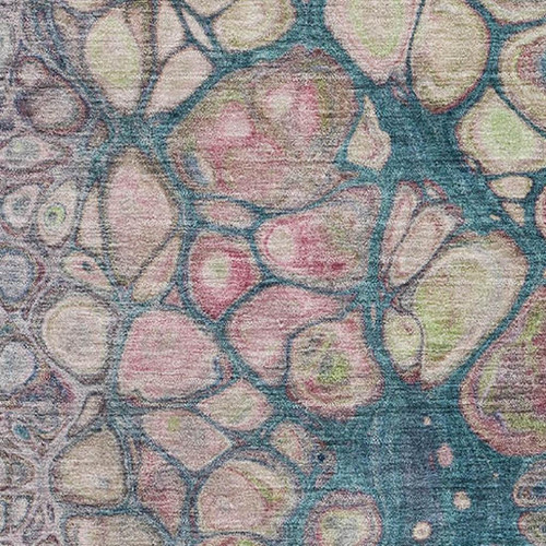 9' X 12' Teal Plum And Beige Abstract Washable Area Rug With UV Protection
