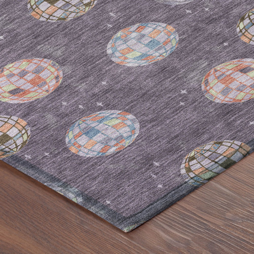 8' Plum And Purple Round Geometric Washable Indoor Outdoor Area Rug