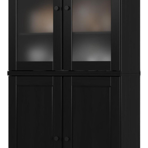 72" Black Solid Wood Four Door Pantry Or Storage Closet