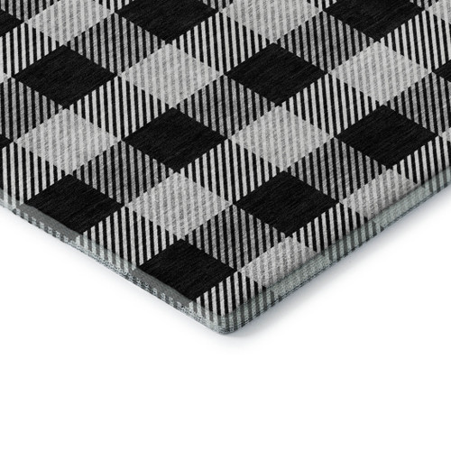 10' X 14' Black And Ivory Plaid Washable Area Rug With UV Protection