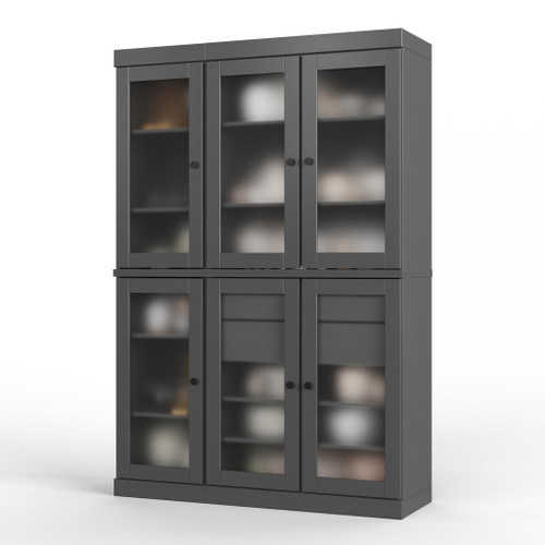 72" Gray Solid Wood Six Door Two Drawer Pantry Or Storage Closet