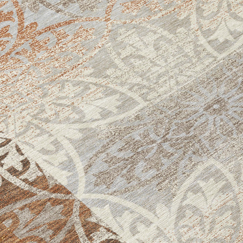 5' X 8' Rust And Orange Oriental Washable Indoor Outdoor Area Rug