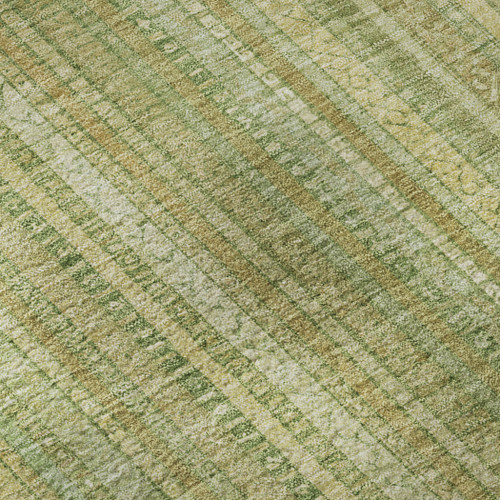 8' Artichoke Green And Gold Striped Washable Round Rug With UV Protection