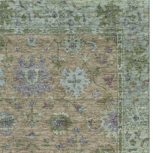 10' X 14' Brown And Lavender Oriental Washable Area Rug With UV Protection
