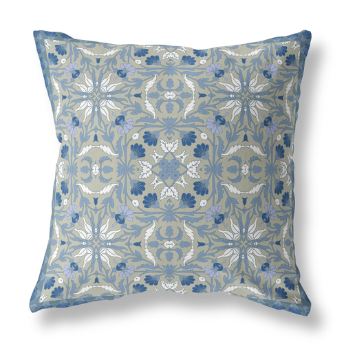 18 Gray Indigo Paisley Indoor Outdoor Throw Pillow