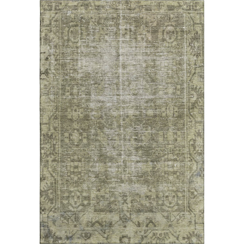 5' X 8' Olive Green And Silver Oriental Washable Area Rug With UV Protection
