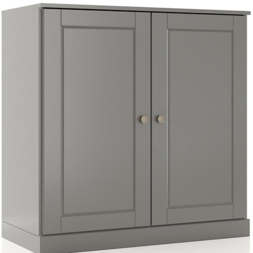 32" Gray Solid Wood Free Standing Double Door Linen Cabinet