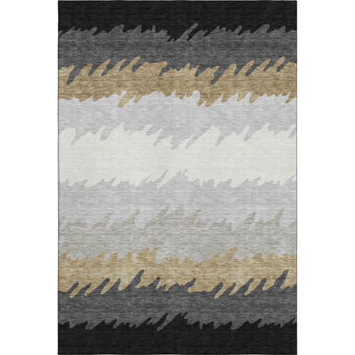 10' X 14' Black Beige And Silver Striped Washable Area Rug With UV Protection